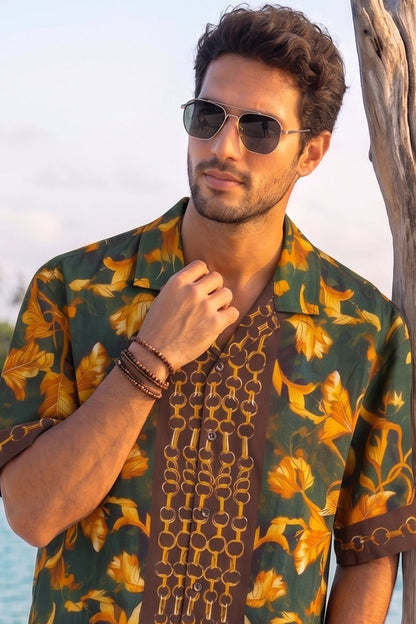 Golden Tropics Resort Green All Over Print Oversized Exclusive Shirt