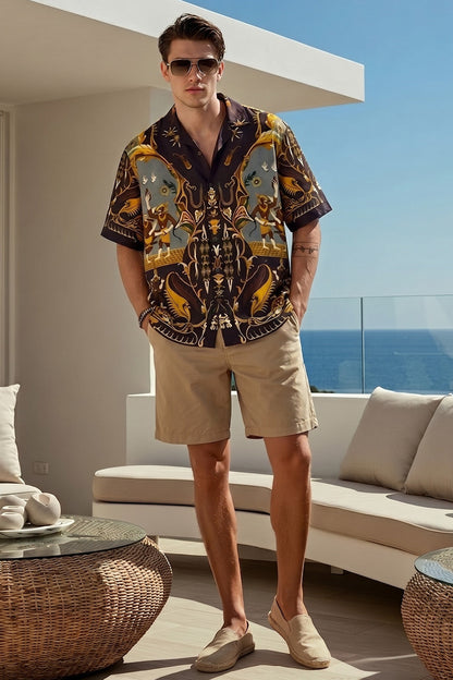 Ancient History Brown All Over Print Oversized Exclusive Shirt