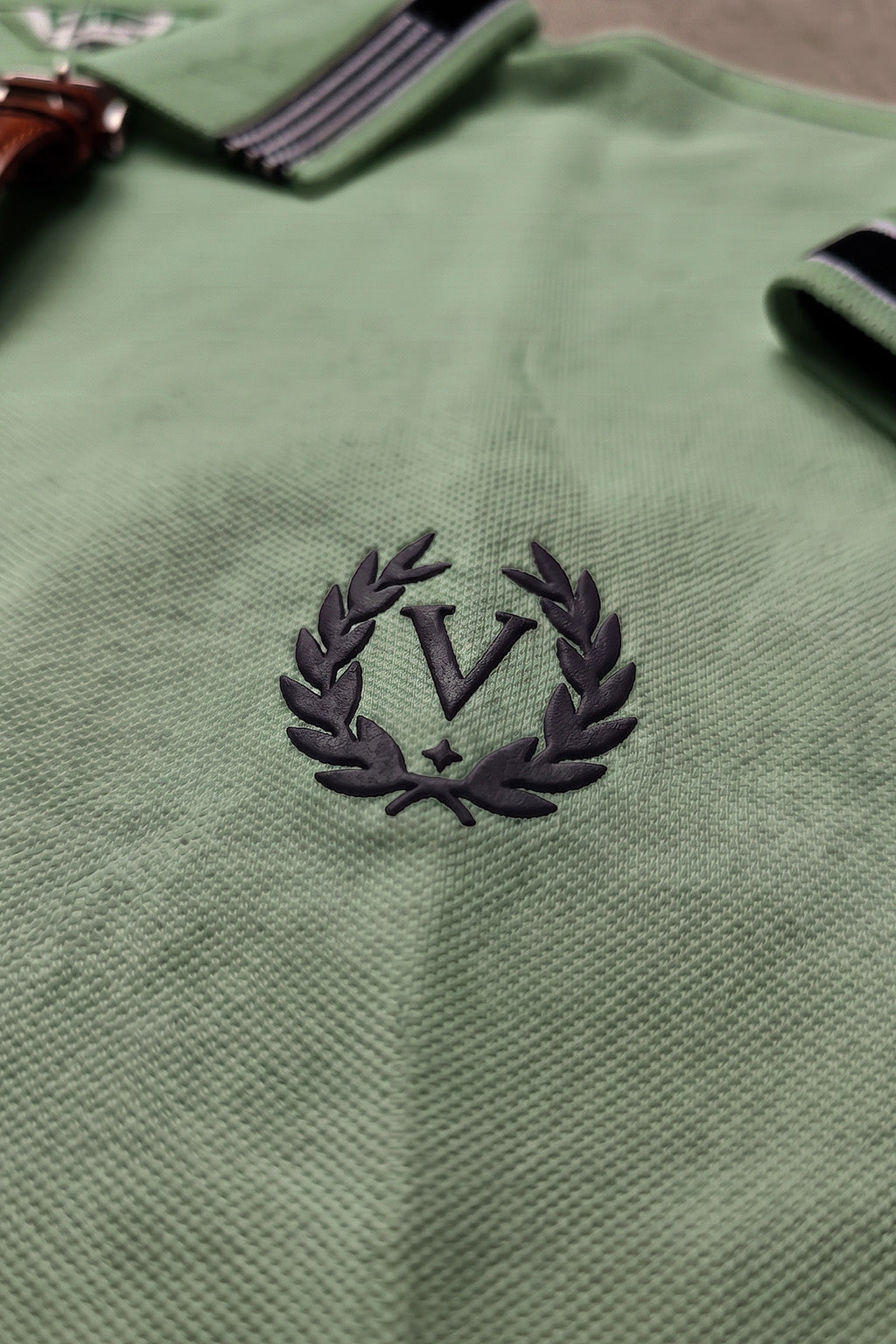 Imperial Crest Stripe Collar Sage Green Regular Fit Polo T-shirt