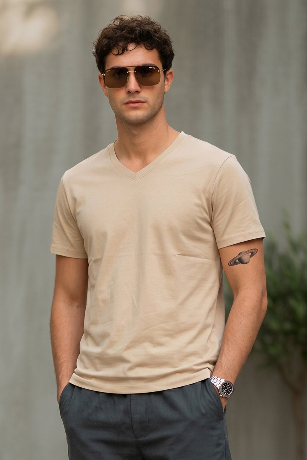 Swanwhite Plain V-Neck Regular Fit T-shirt