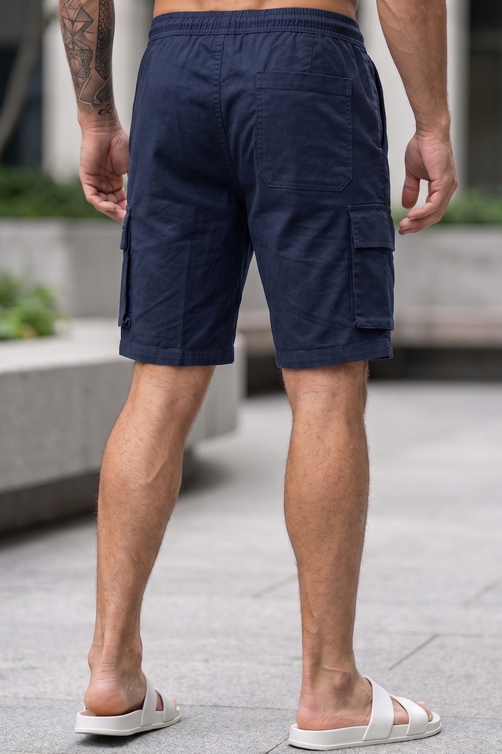 Veirdo Navy Minimal Cargo Shorts with Drawstring