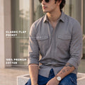 Dark Grey Plain Relaxed Fit Full Sleeve Dual Pocket Utility Exclusive Shirt