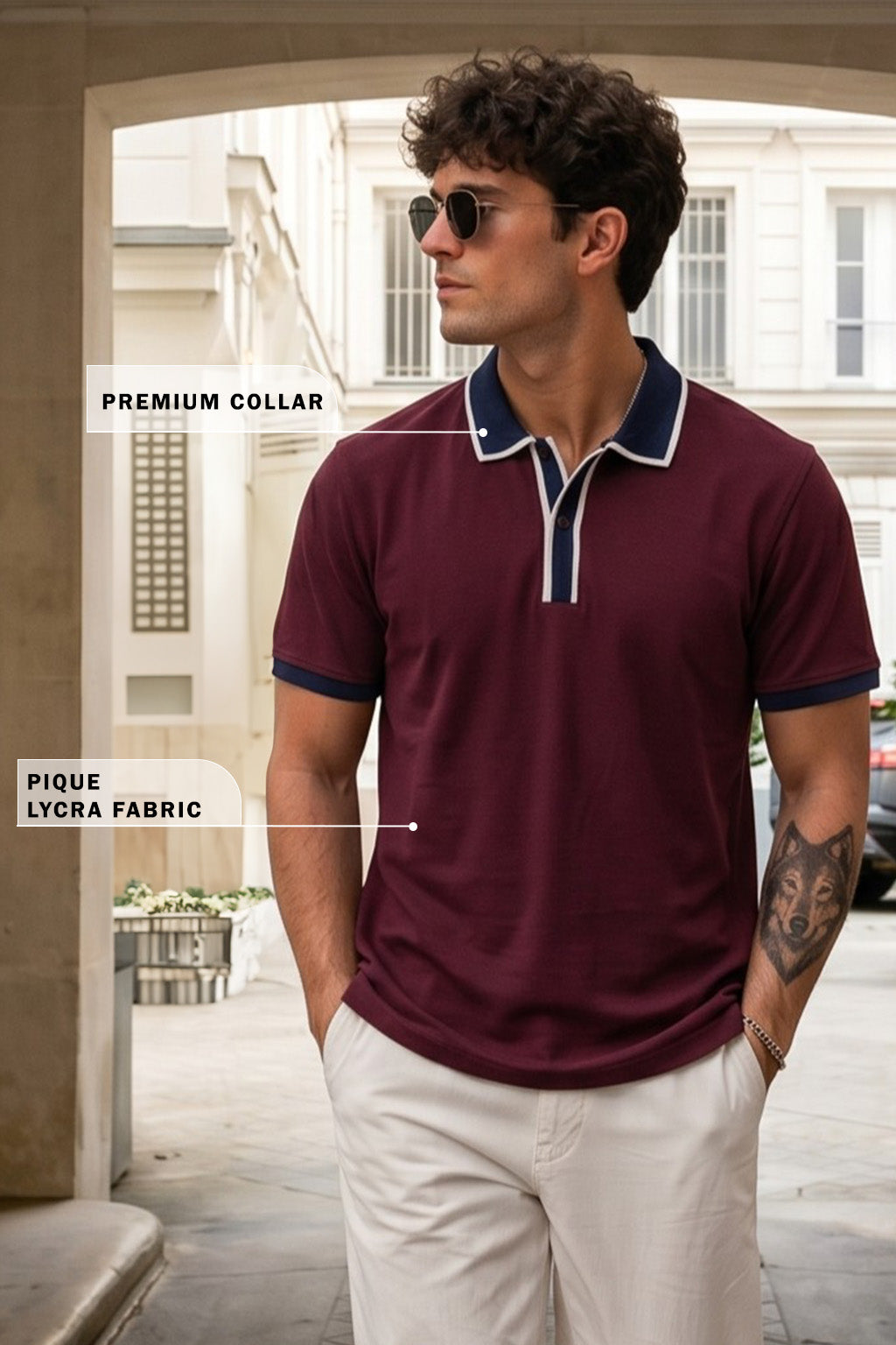 Maroon Tipped Regular Fit Exclusive Pique Lycra Polo T-Shirt