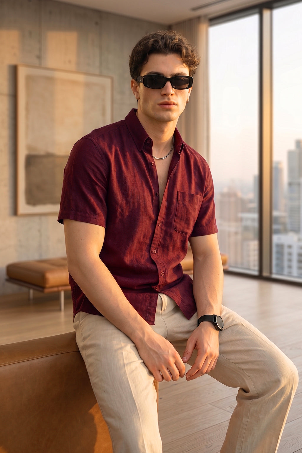 Maroon Plain Regular Fit Half Sleeve Single Pocket Exclusive Shirt