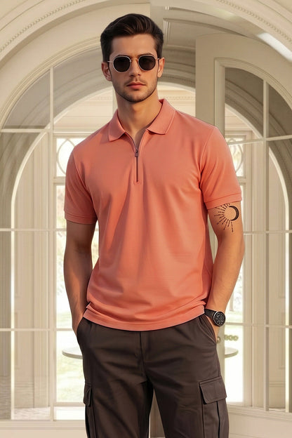 Soapnut Pique Plain Regular Fit Zipper Polo T-shirt