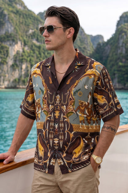 Ancient History Brown All Over Print Oversized Exclusive Shirt