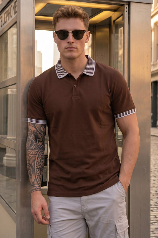 Chocolate Stripped Collar Regular Fit Exclusive Pique Lycra Polo T-Shirt