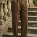 Brown Tailored High-Waist Formal Wide-Leg Korean Pant