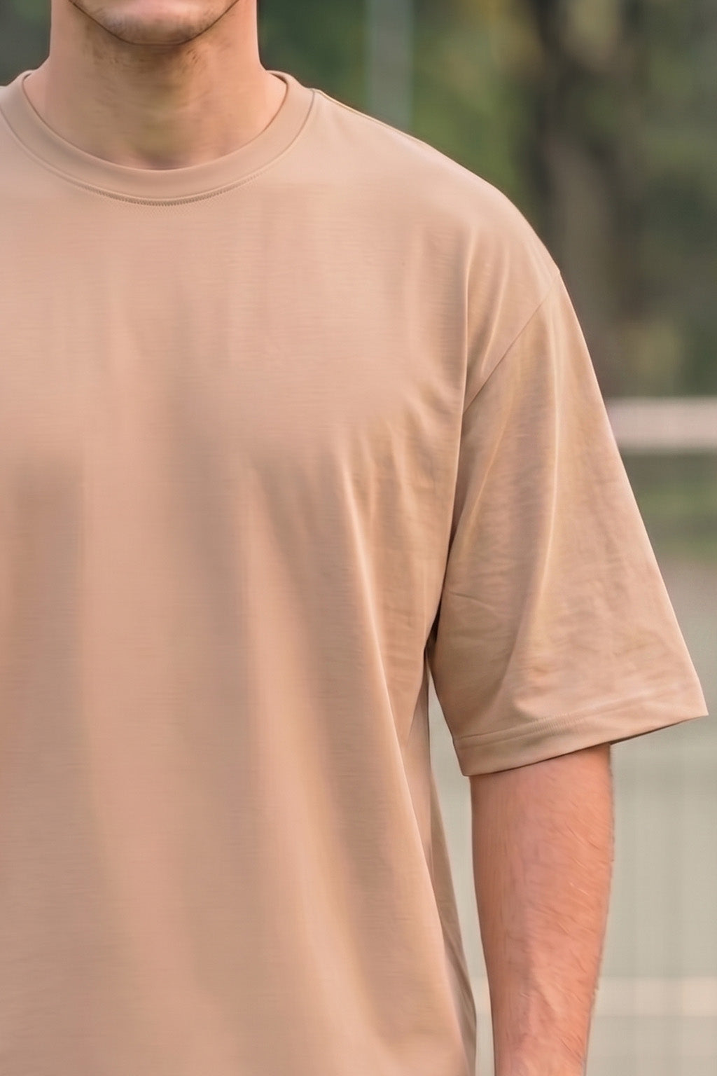 Beige Plain Oversized T-shirt