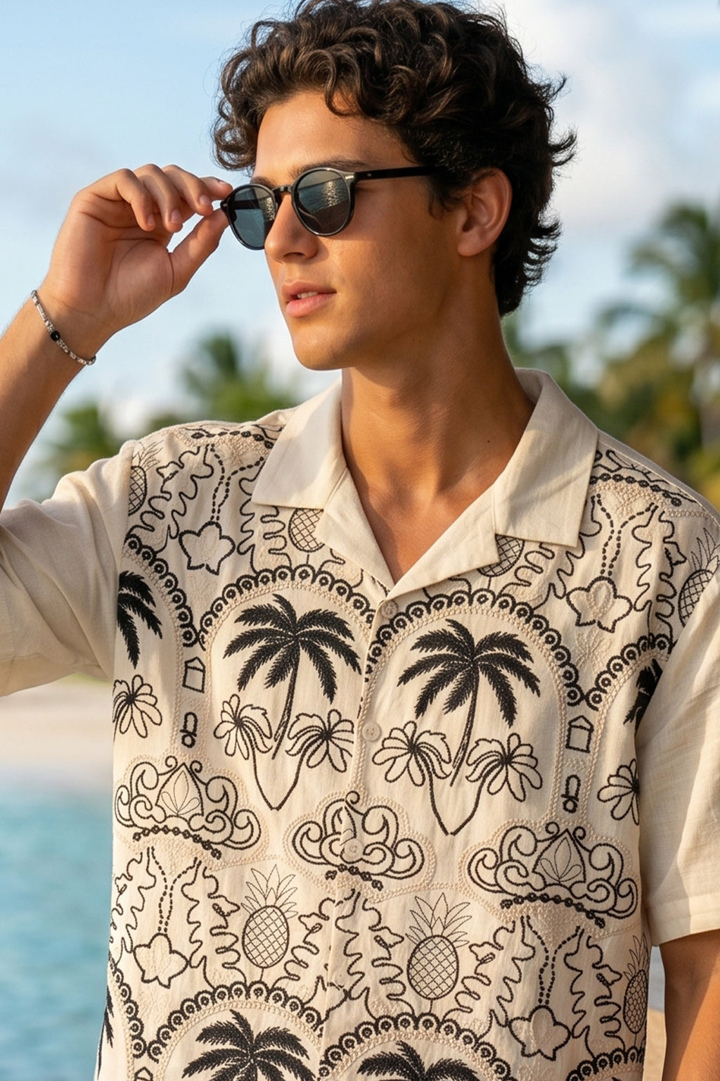 Paradise Off White Oversized Embroidered Exclusive Shirt