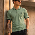 Imperial Crest Stripe Collar Sage Green Regular Fit Polo T-shirt