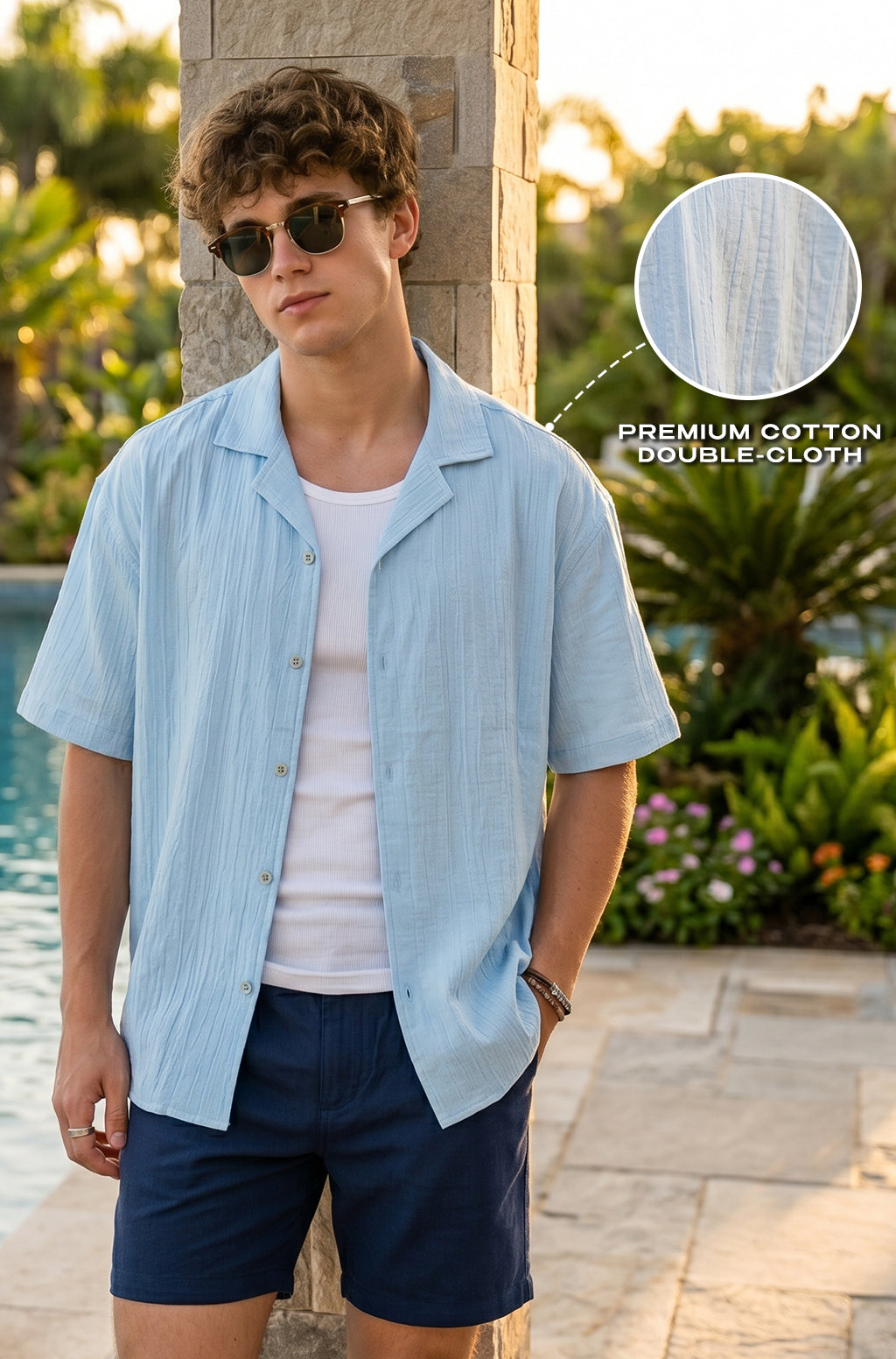 Feather Feel Sku Blue Oversized Plain Double Layer Exclusive Cotton Shirt