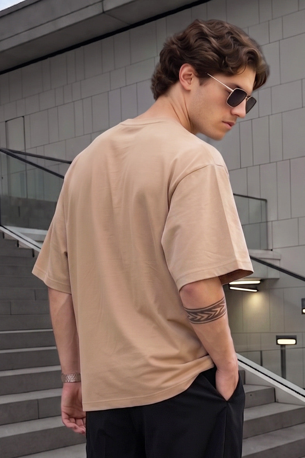 Beige Plain Oversized T-shirt