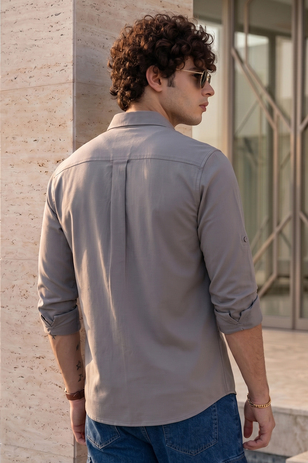 Dark Grey Plain Relaxed Fit Full Sleeve Dual Pocket Utility Exclusive Shirt
