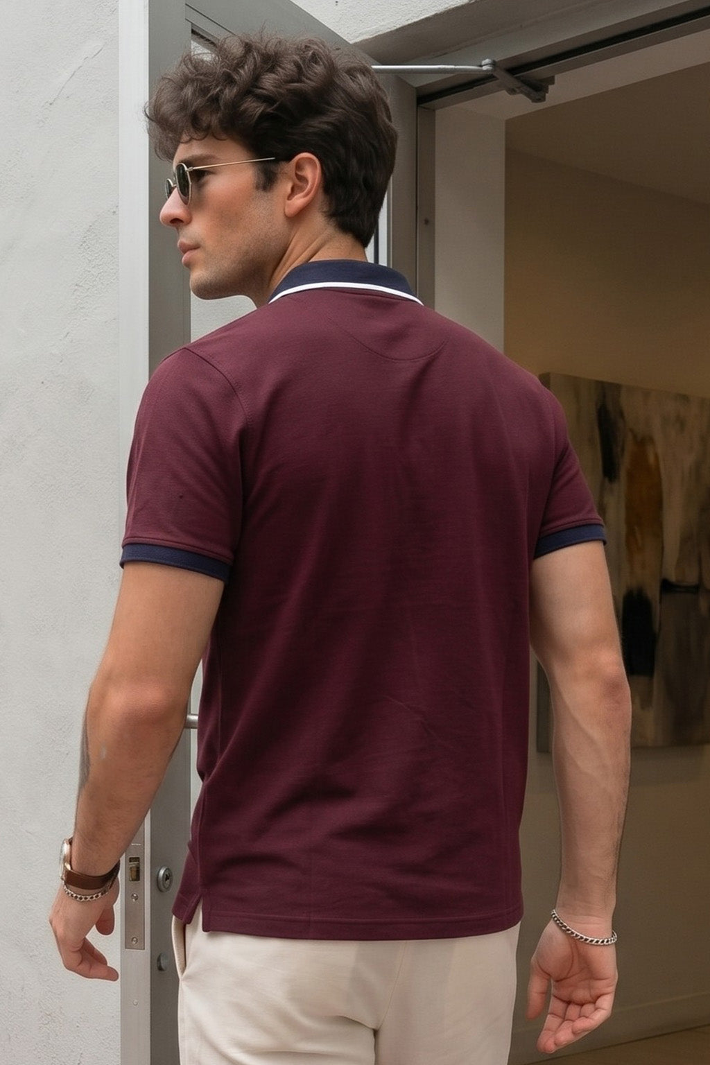 Maroon Tipped Regular Fit Exclusive Pique Lycra Polo T-Shirt
