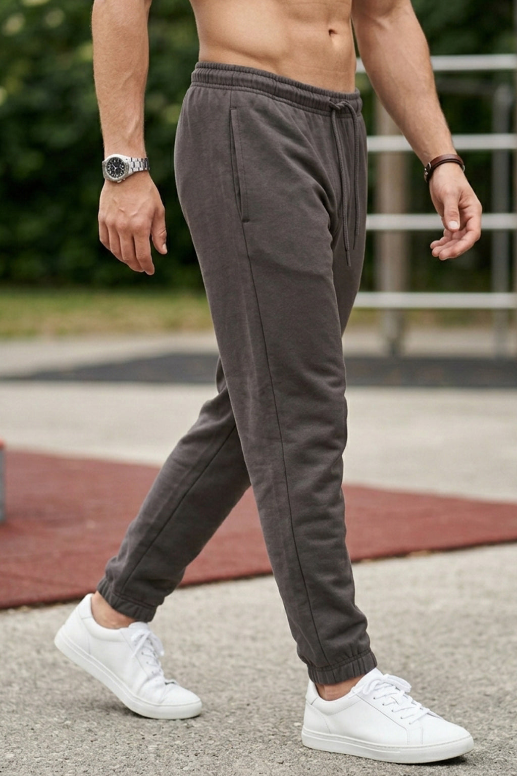 Grey Solid Baggy Fit Jogger
