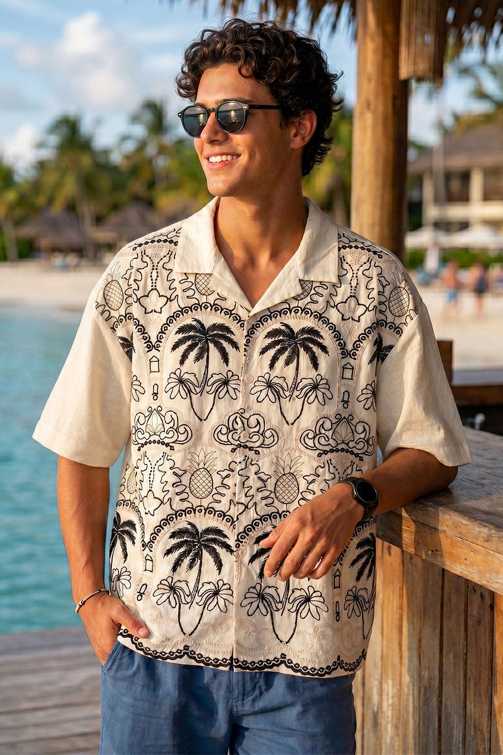 Paradise Off White Oversized Embroidered Exclusive Shirt