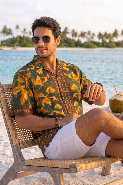 Golden Tropics Resort Green All Over Print Oversized Exclusive Shirt