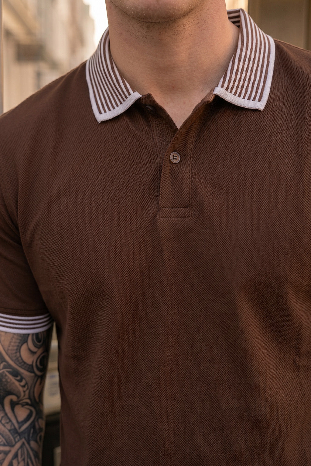 Chocolate Stripped Collar Regular Fit Exclusive Pique Lycra Polo T-Shirt