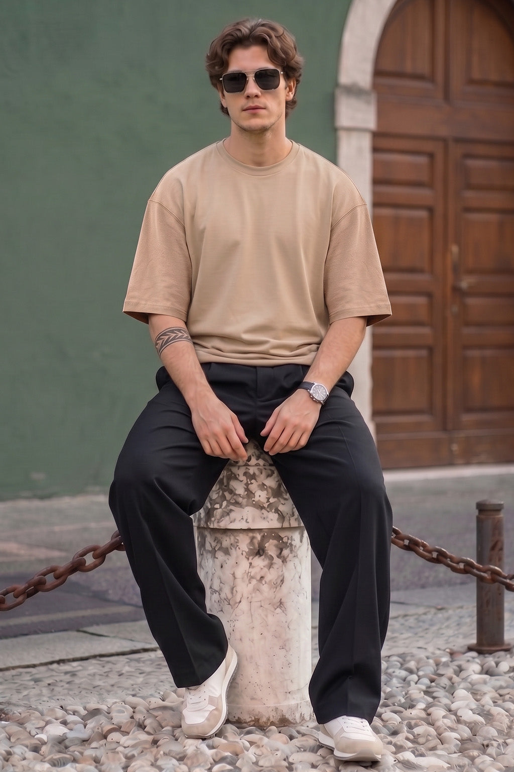 Beige Plain Oversized T-shirt