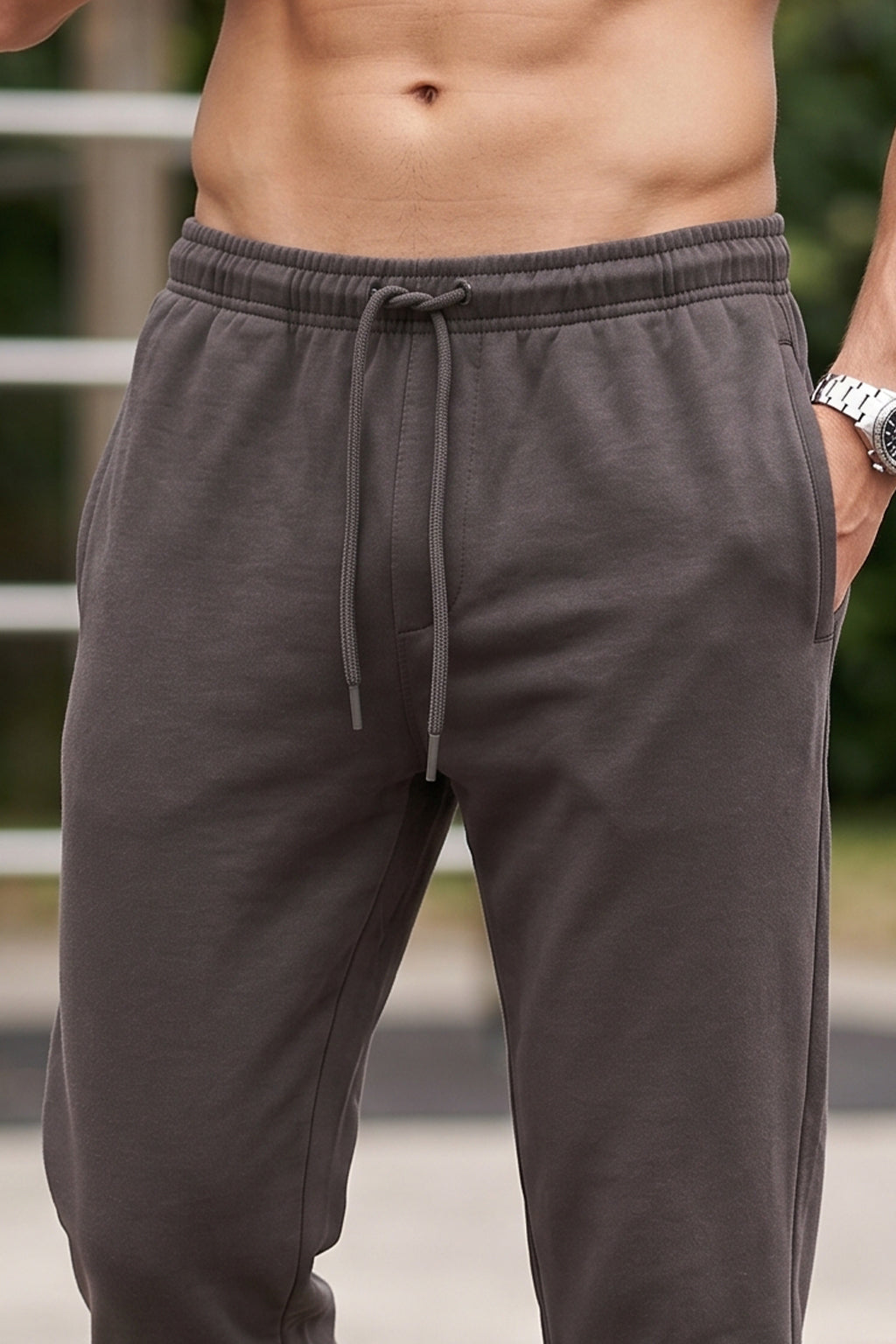 Grey Solid Baggy Fit Jogger