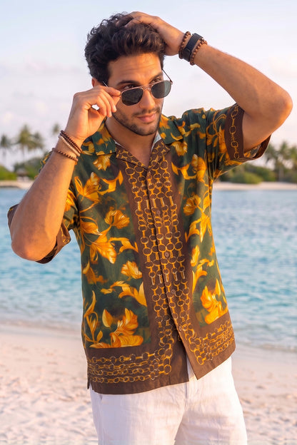 Golden Tropics Resort Green All Over Print Oversized Exclusive Shirt