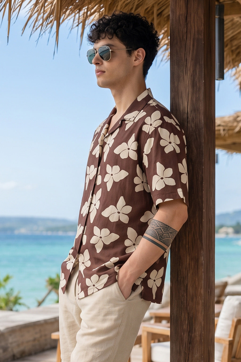 Mocha Brown All Over Printed Oversized Exclusive Shirt