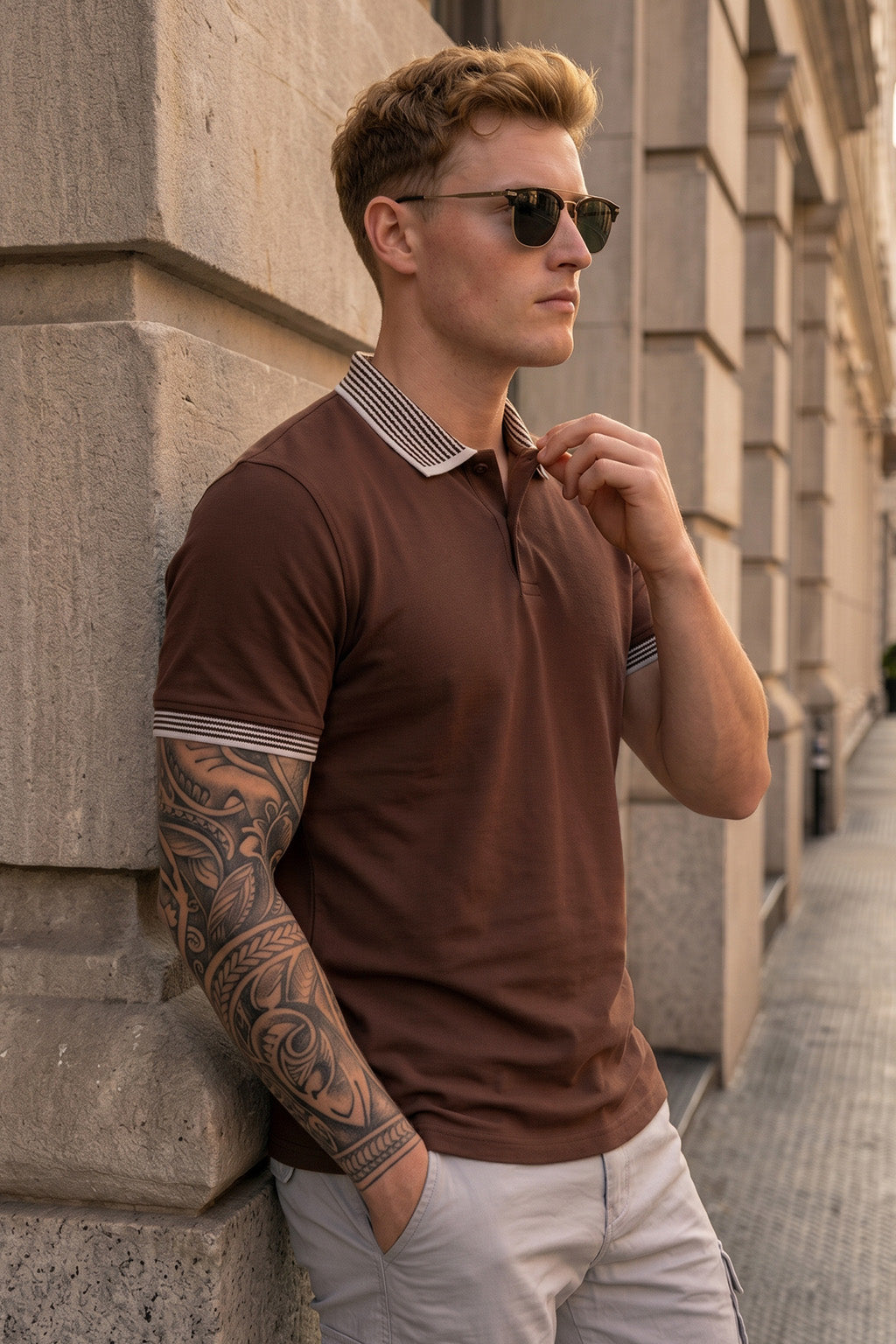 Chocolate Stripped Collar Regular Fit Exclusive Pique Lycra Polo T-Shirt