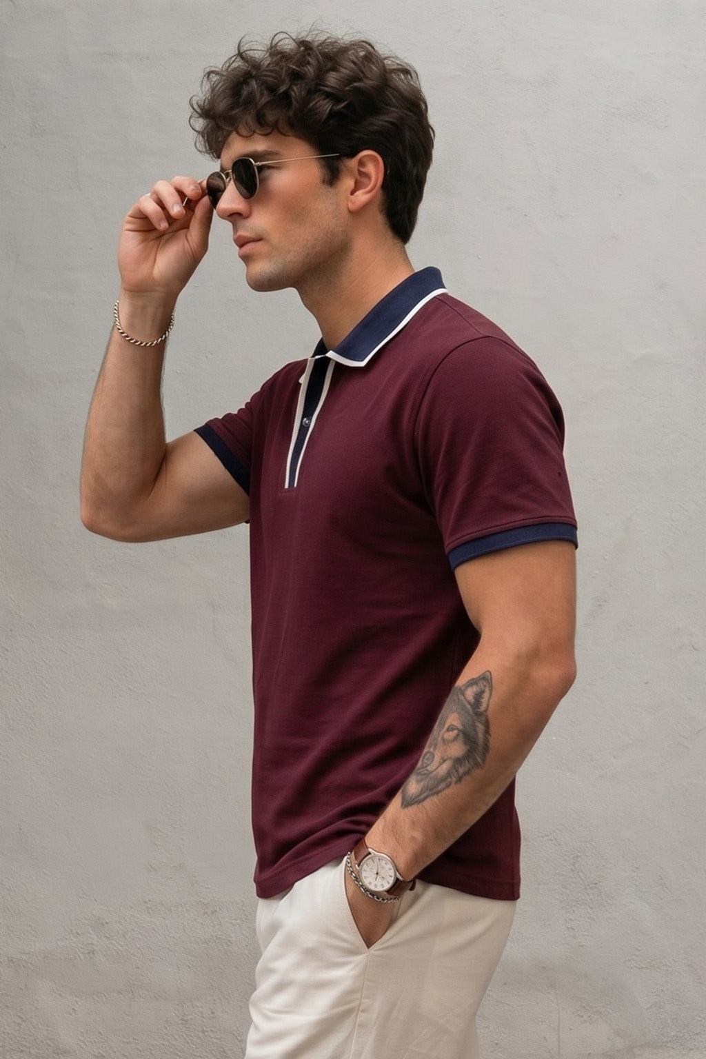 Maroon Tipped Regular Fit Exclusive Pique Lycra Polo T-Shirt