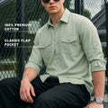 Smoke Green Plain Relaxed Fit Full Sleeve Dual Pocket Utility Exclusive Shirt