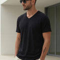 Black Plain V-Neck Regular Fit T-shirt