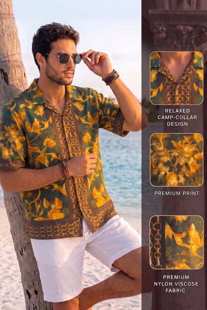 Golden Tropics Resort Green All Over Print Oversized Exclusive Shirt