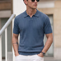 Blue Ribbed Flatknit Textured Regular Fit Exclusive Polo T-Shirt