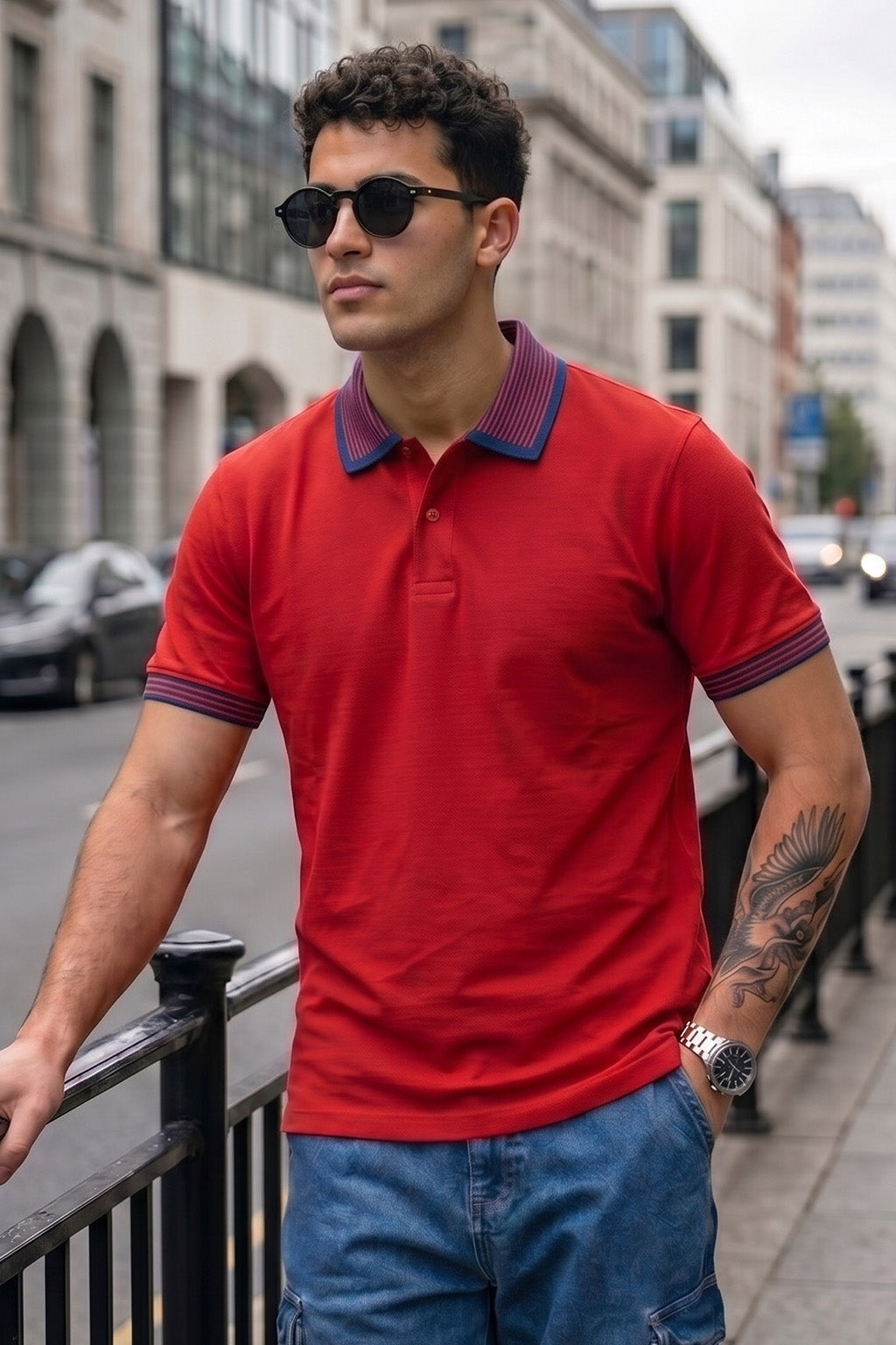 Salsa Stripped Collar Regular Fit Exclusive Pique Lycra Polo T-Shirt