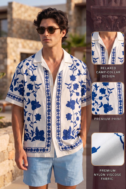 Botanical White All Over Print Oversized Exclusive Shirt
