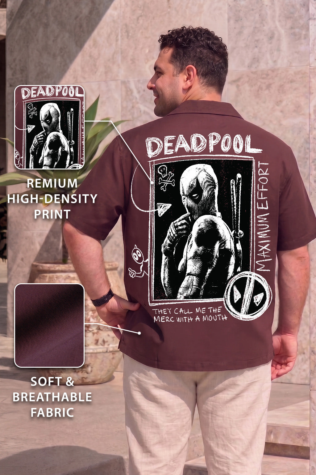 Deadpool Brown Plus Size Printed Exclusive Shirt