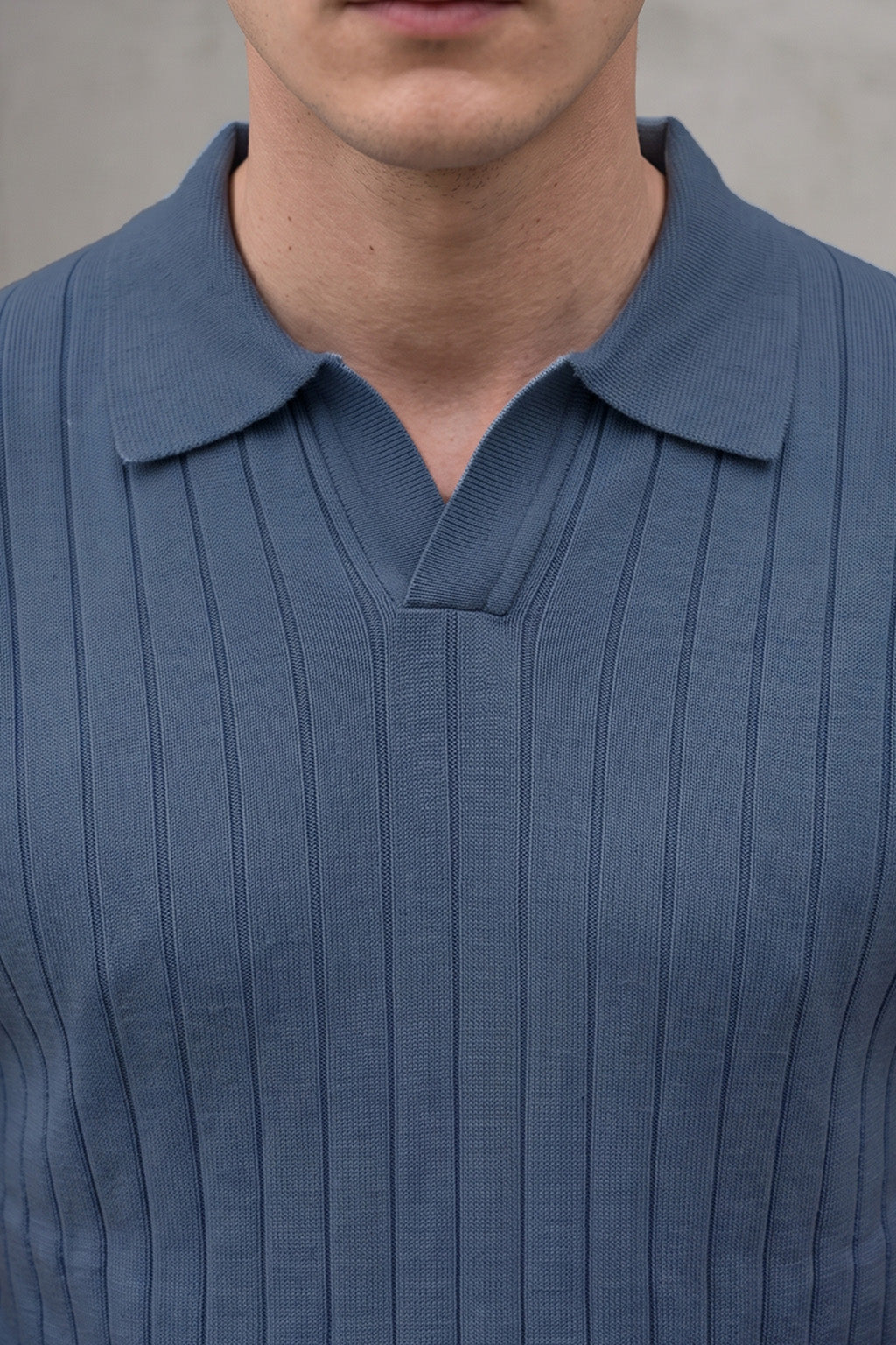 Blue Ribbed Flatknit Textured Regular Fit Exclusive Polo T-Shirt