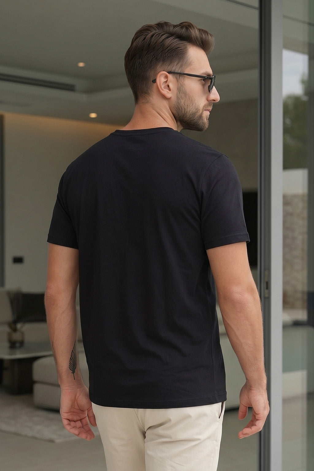 Black Plain V-Neck Regular Fit T-shirt