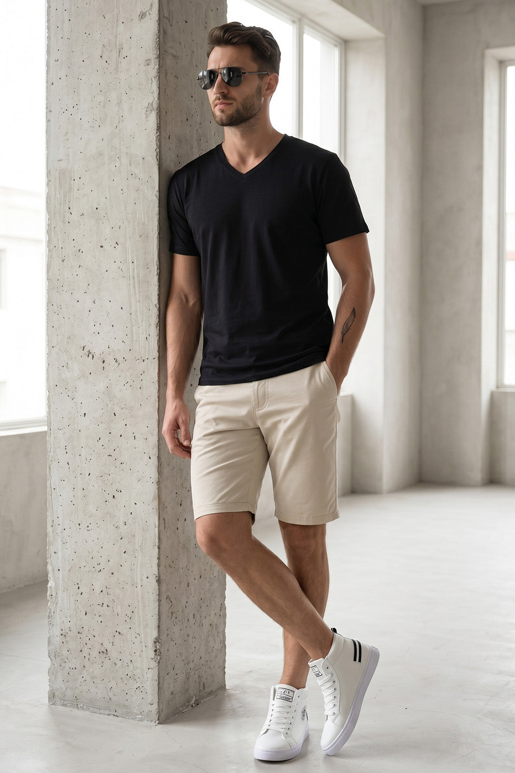 Black Plain V-Neck Regular Fit T-shirt