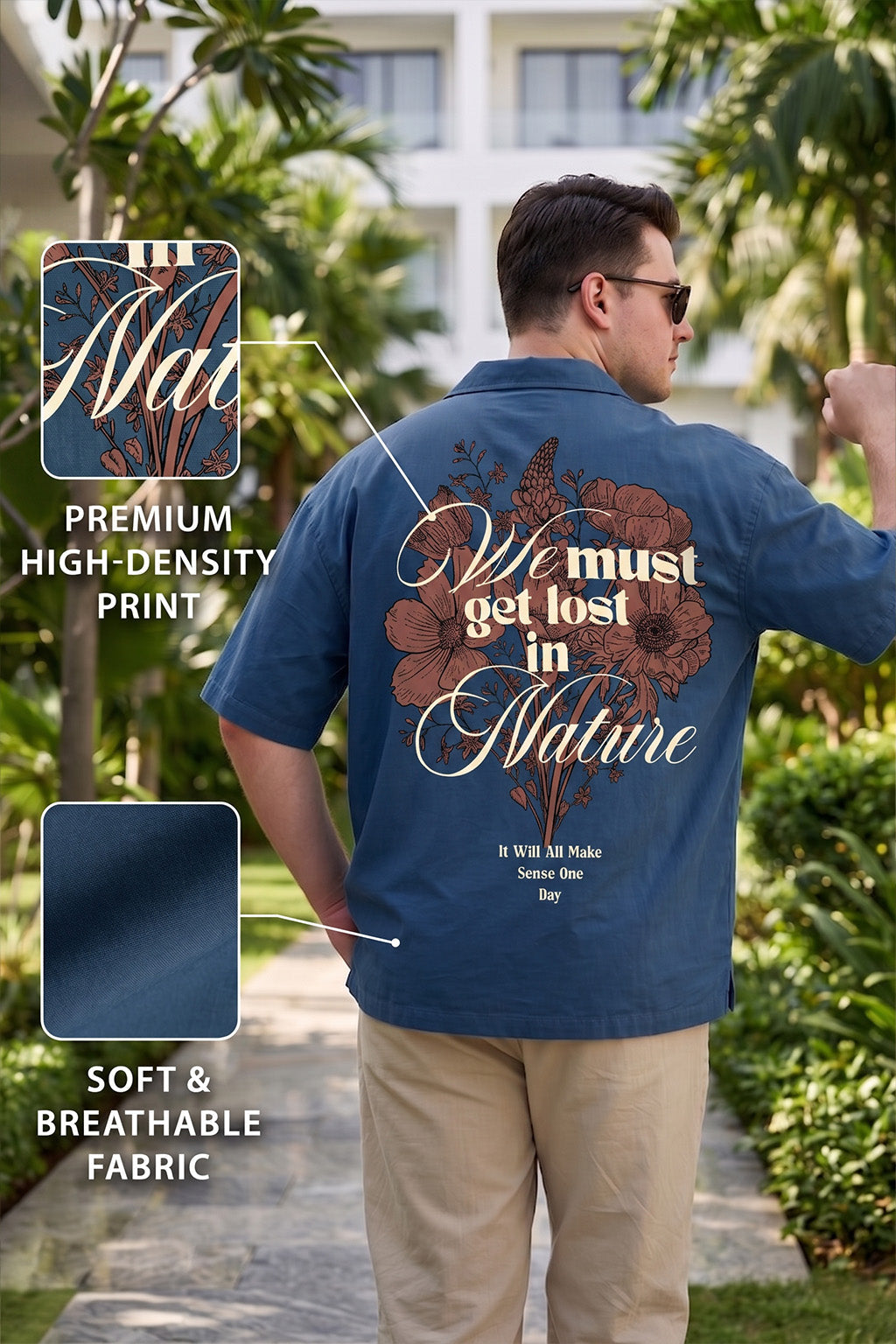 Nature Navy Plus Size Printed Exclusive Shirt