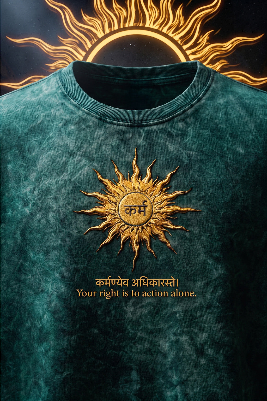 कर्म Green Acid Washed Printed Exclusive T-shirt Epic Collection