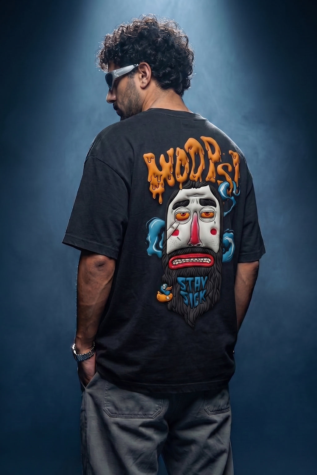 Stay Sick Black Oversized Puff Printed Exclusive T-shirt