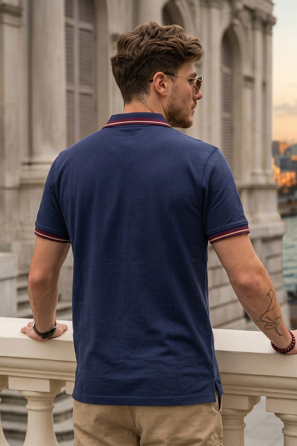 Navy Maroon Colorblock Regular Fit Exclusive Pique Lycra Polo T-Shirt