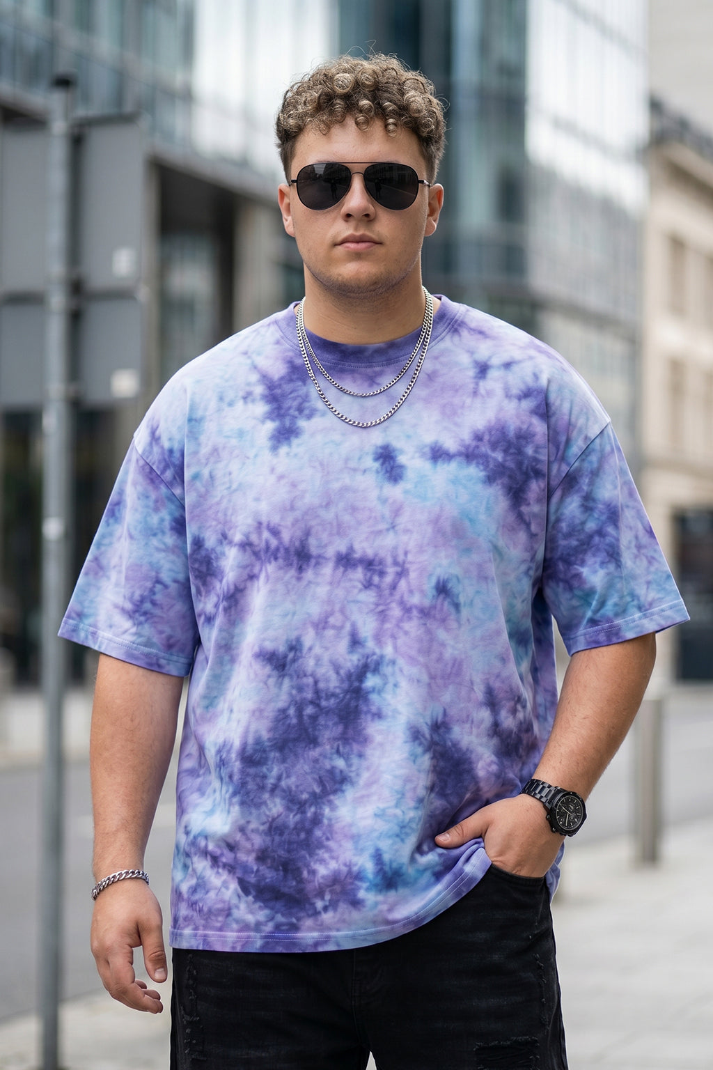 Lilac Tie-Die Printed Plus Size T-shirt