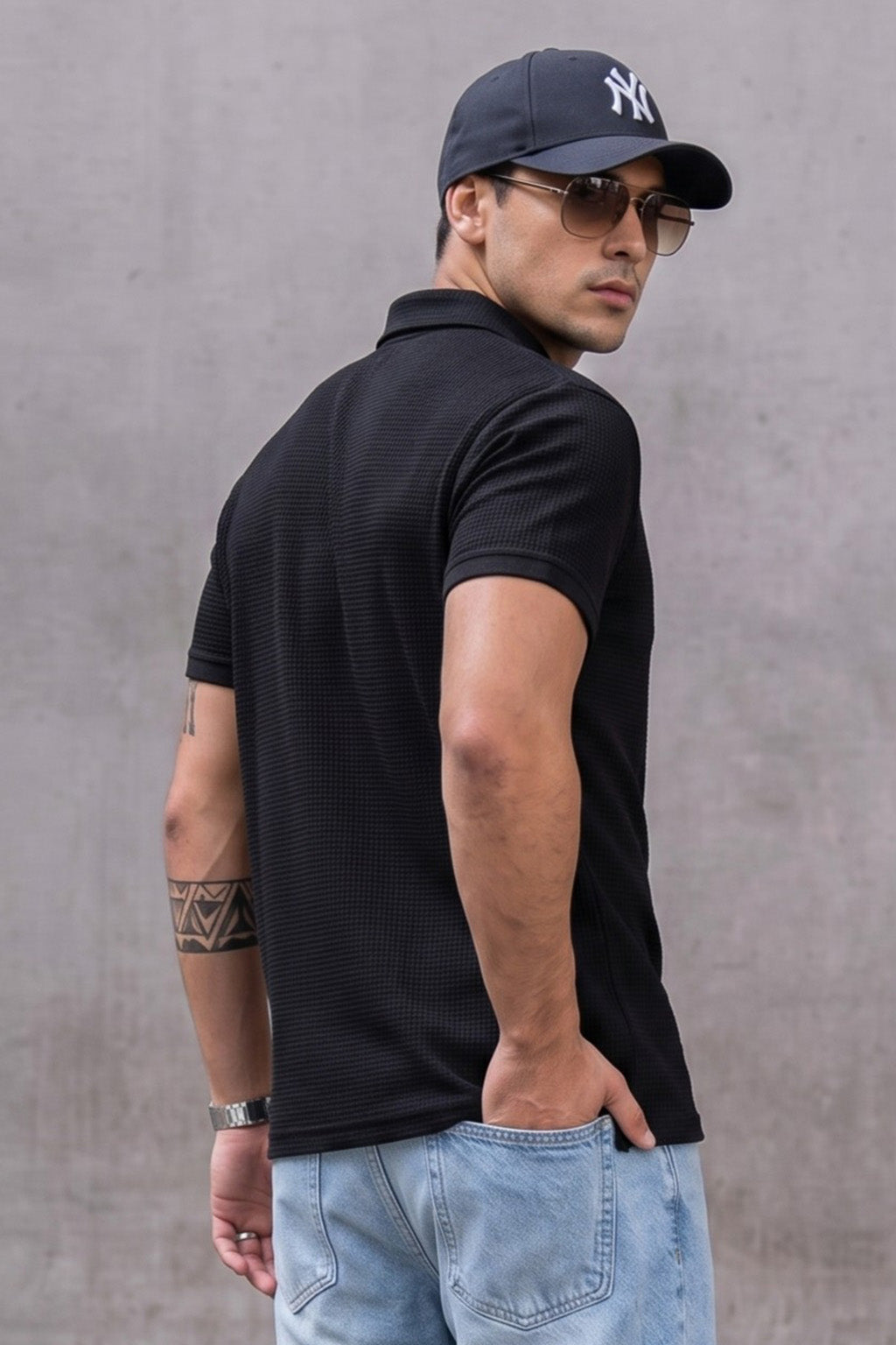 Black Plain Fortec Exclusive Zipper Polo T-Shirt