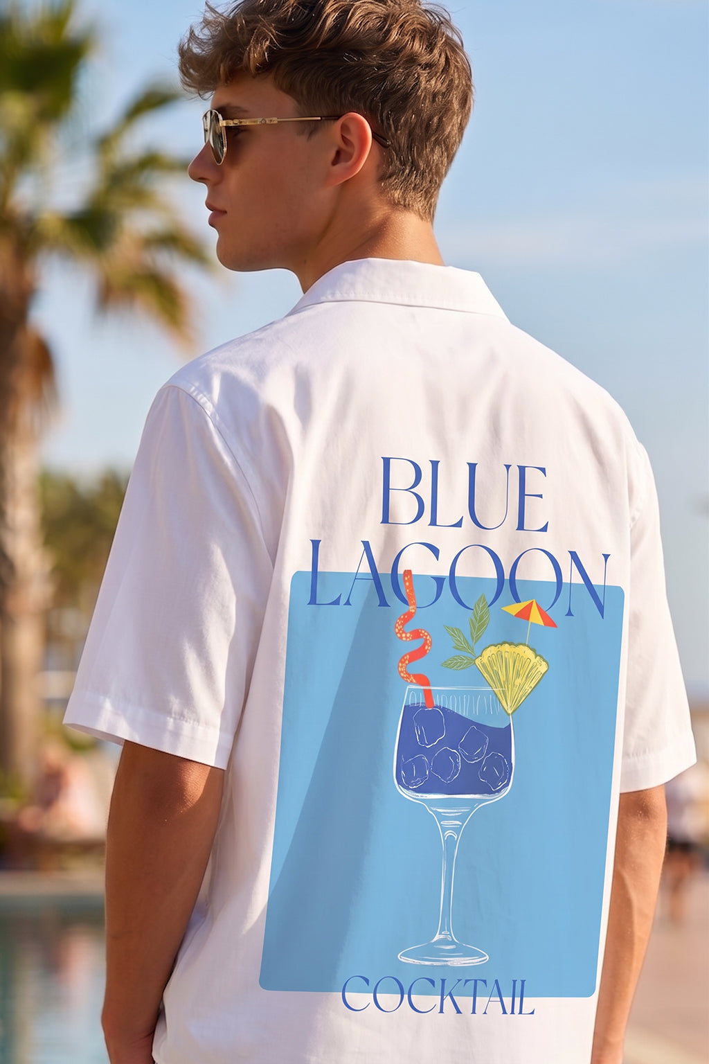 Blue Lagoon White Oversized Printed Exclusive Shirt