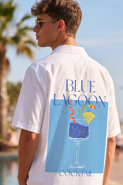 Blue Lagoon White Oversized Printed Exclusive Shirt