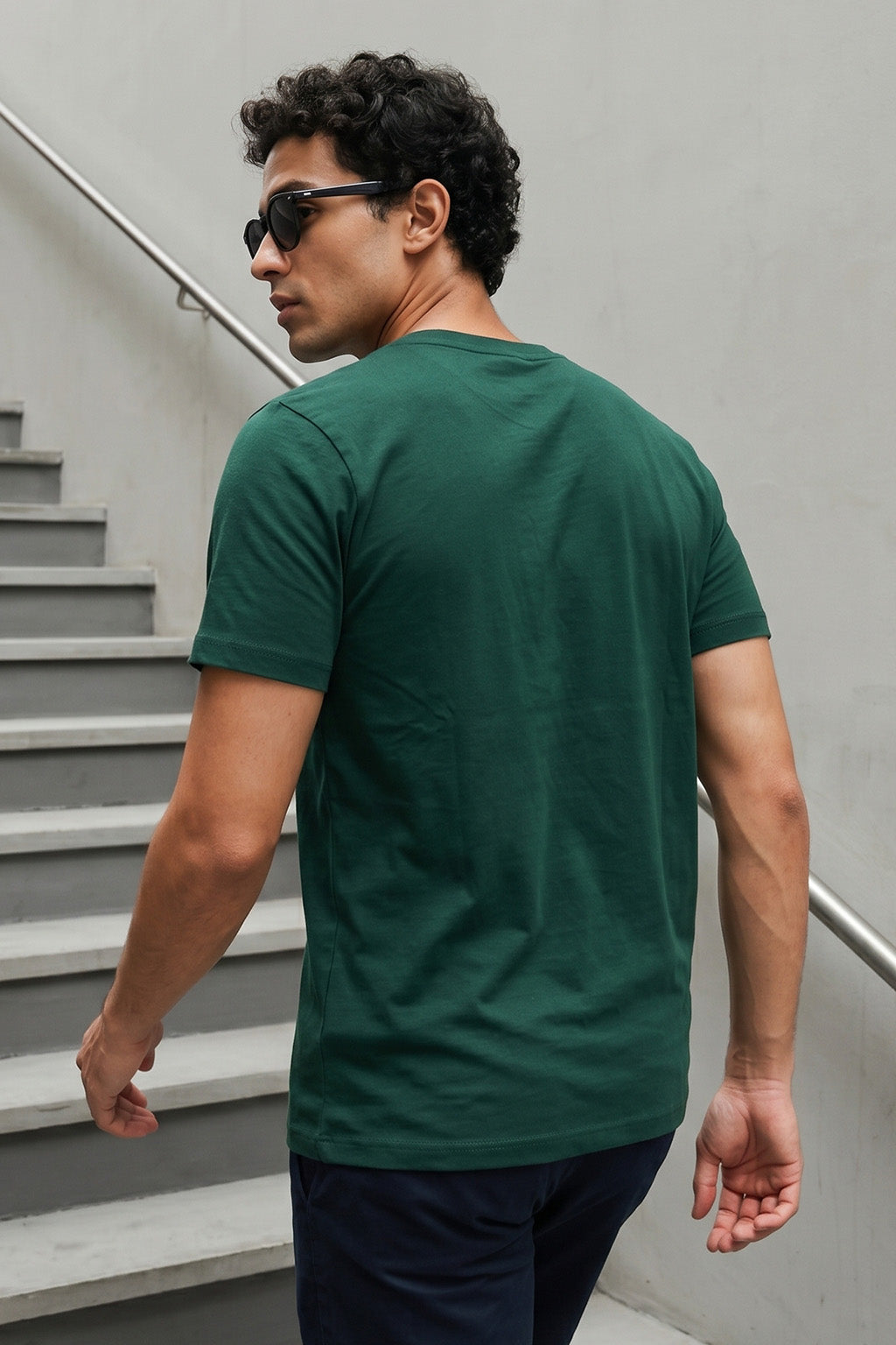 Green Plain V-Neck Regular Fit T-shirt