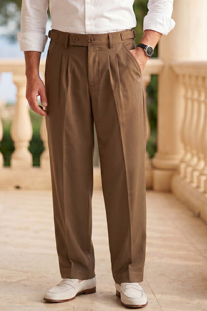 Brown Tailored Adjustable High-Waist Korean Pant