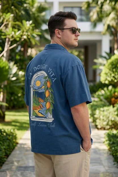La VIta Navy Plus Size Printed Exclusive Shirt
